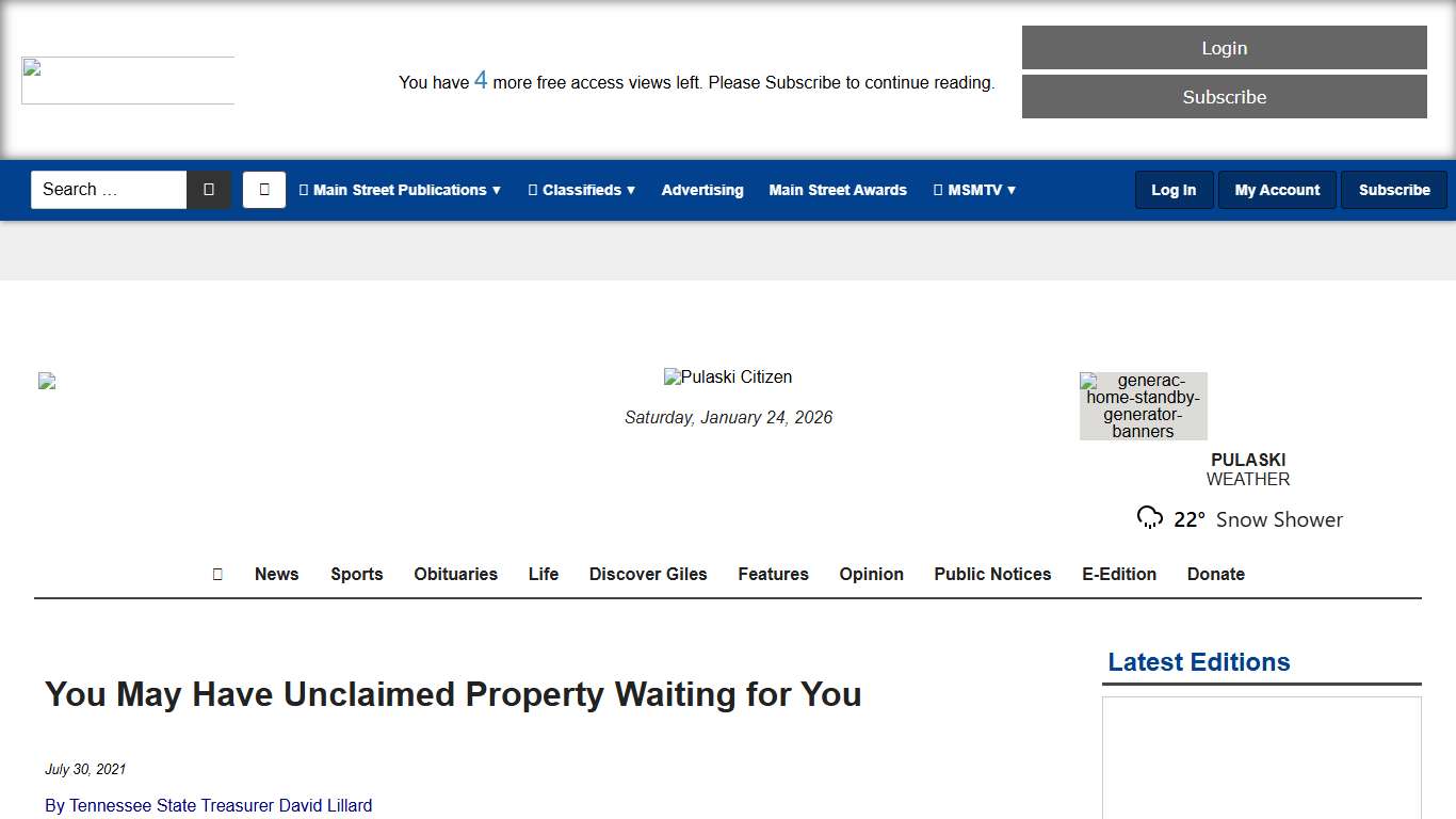 You May Have Unclaimed Property Waiting for You - Main Street Media of Tennessee