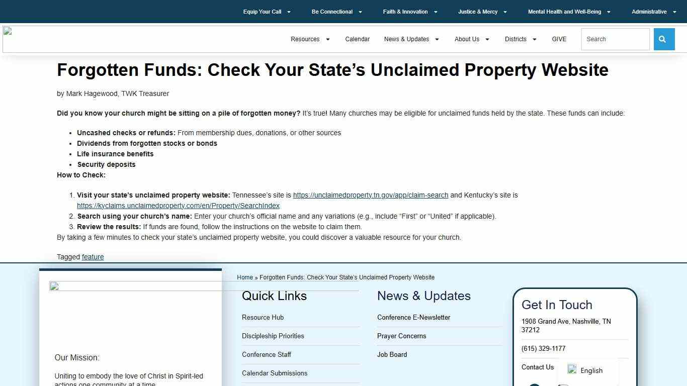 Forgotten Funds: Check Your State’s Unclaimed Property Website - TWKUMC